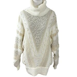 Vintage 90s 3D Bauble Dolman Sleeve Textured Turtleneck Sweater Neutral Large